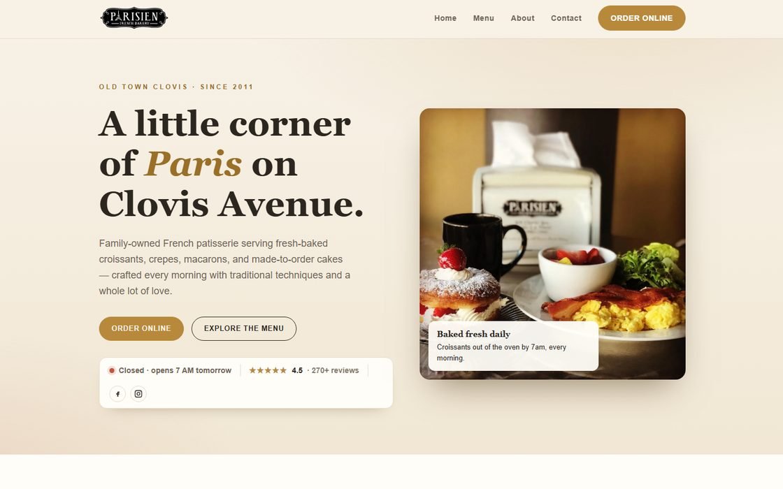 Parisien Bakery website by Untamed Web Design